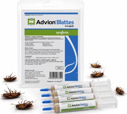 Blister officiel Syngenta 4 seringues x 30g d'Advion Gel Blattes - Gel appat insecticide professionnel indoxacarbe 0,6% contre blattes - AMM FR-2011-0001